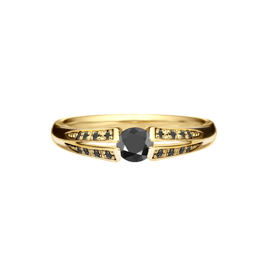 anel solitario diamantes negros, solitario ouro amarelo 18k