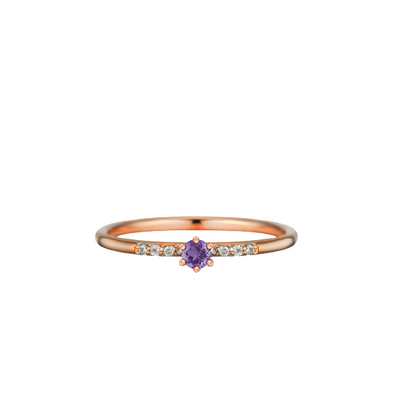 Anel Solitário de Ametista Roxa e Diamantes em Ouro Rosa - FAUVETTE Roxo
